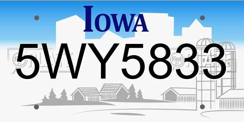 5WY5833 Iowa License Plate