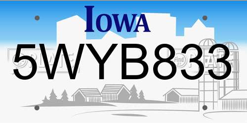 5WYB833 Iowa License Plate