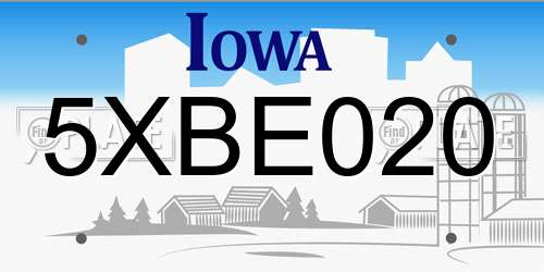 5XBE020 Iowa License Plate