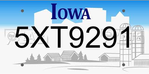 5XT9291 Iowa License Plate