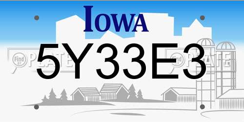 5Y33E3 Iowa License Plate