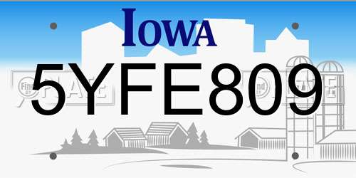 5YFE809 Iowa License Plate