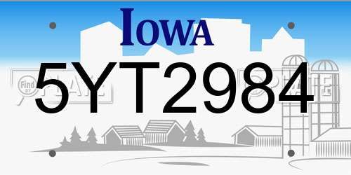 5YT2984 Iowa License Plate