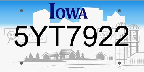 5YT7922 Iowa License Plate