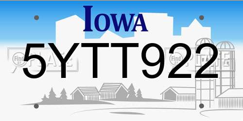 5YTT922 Iowa License Plate