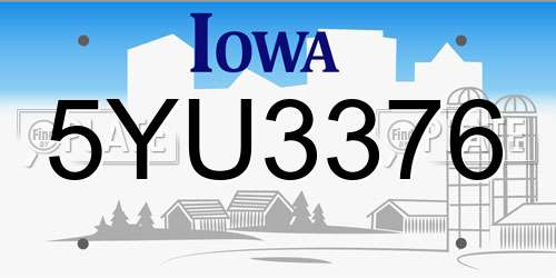 5YU3376 Iowa License Plate