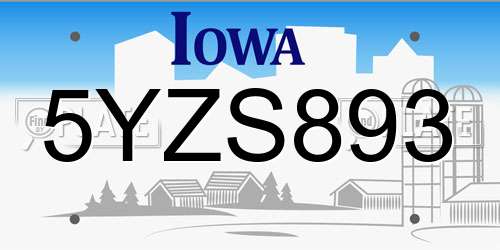 5YZS893 Iowa License Plate