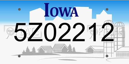 5Z02212 Iowa License Plate