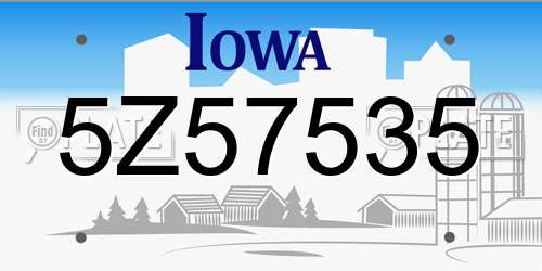 5Z57535 Iowa License Plate