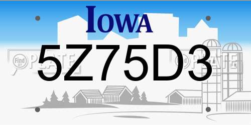 5Z75D3 Iowa License Plate