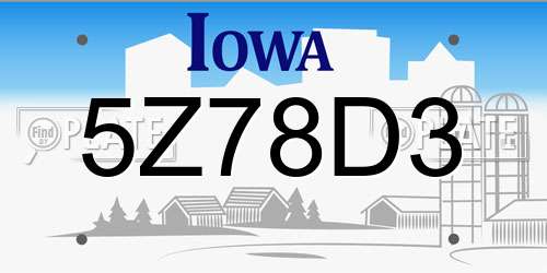 5Z78D3 Iowa License Plate