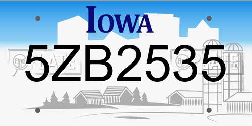 5ZB2535 Iowa License Plate