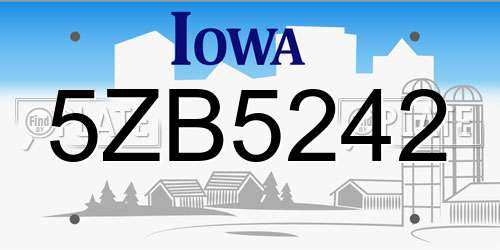 5ZB5242 Iowa License Plate