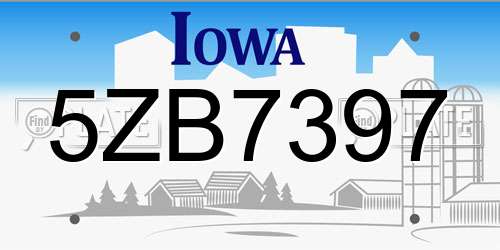 5ZB7397 Iowa License Plate