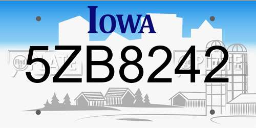 5ZB8242 Iowa License Plate