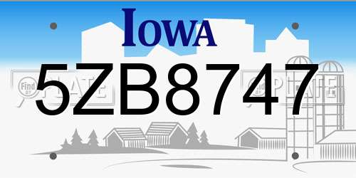 5ZB8747 Iowa License Plate