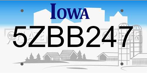 5ZBB247 Iowa License Plate