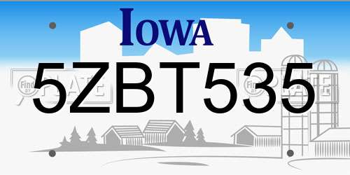 5ZBT535 Iowa License Plate