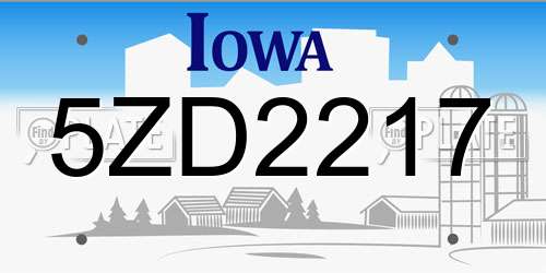 5ZD2217 Iowa License Plate