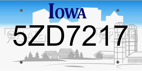 5ZD7217 Iowa License Plate