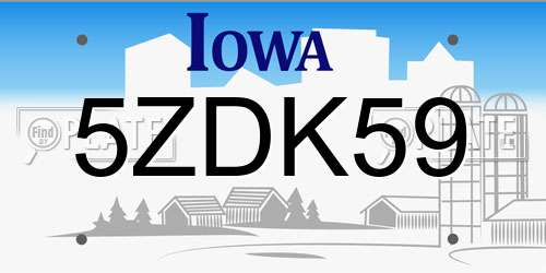 5ZDK59 Iowa License Plate