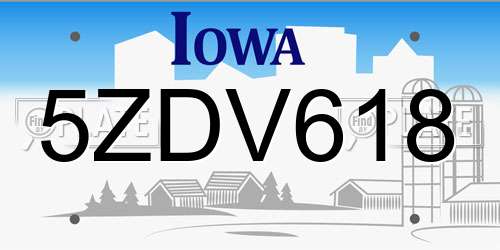 5ZDV618 Iowa License Plate