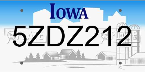 5ZDZ212 Iowa License Plate