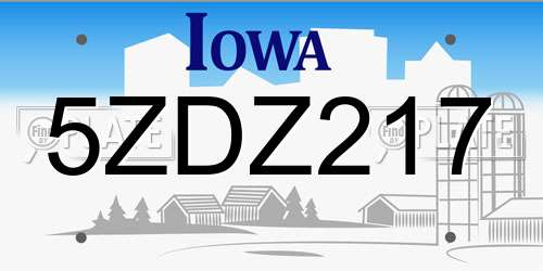5ZDZ217 Iowa License Plate