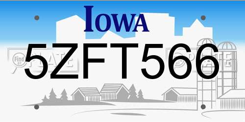 5ZFT566 Iowa License Plate