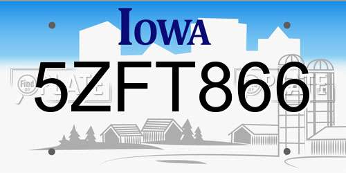 5ZFT866 Iowa License Plate