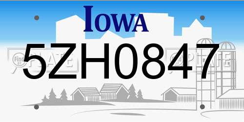 5ZH0847 Iowa License Plate