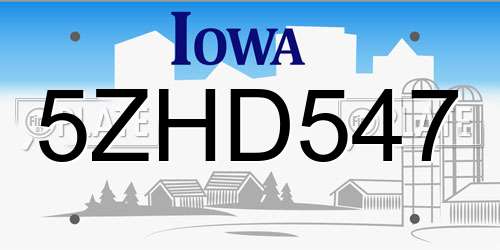 5ZHD547 Iowa License Plate