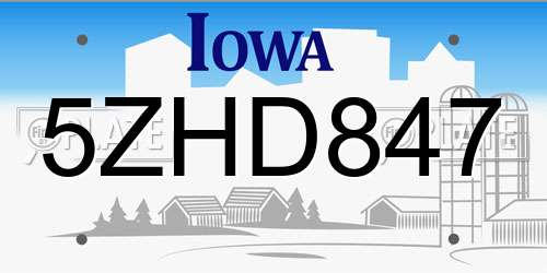 5ZHD847 Iowa License Plate