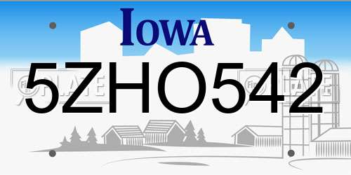 5ZHO542 Iowa License Plate