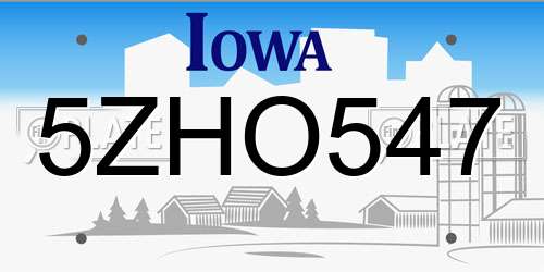 5ZHO547 Iowa License Plate