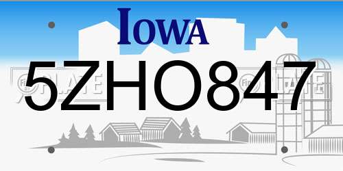 5ZHO847 Iowa License Plate