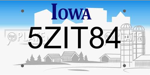 5ZIT84 Iowa License Plate