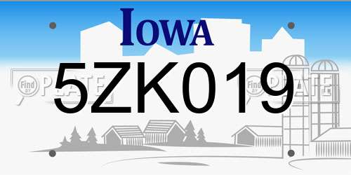 5ZK019 Iowa License Plate