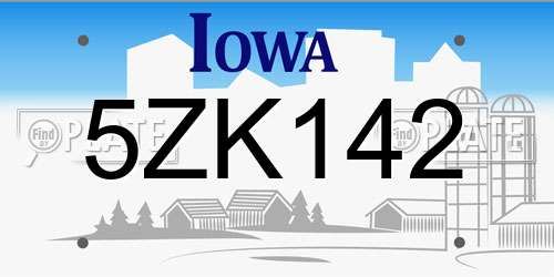 5ZK142 Iowa License Plate