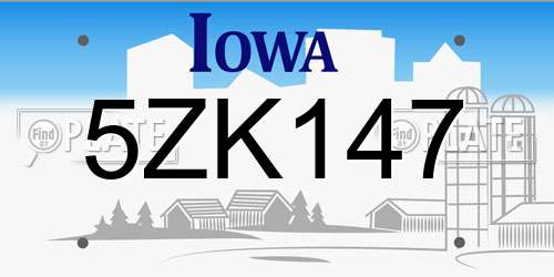 5ZK147 Iowa License Plate