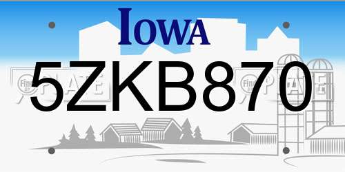 5ZKB870 Iowa License Plate