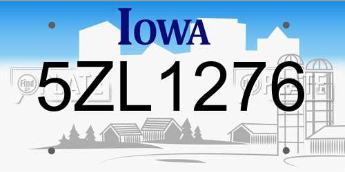 5ZL1276 Iowa License Plate