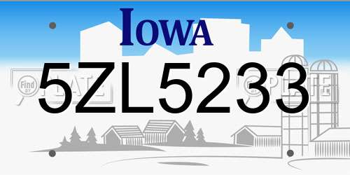 5ZL5233 Iowa License Plate