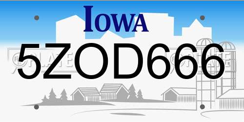 5ZOD666 Iowa License Plate