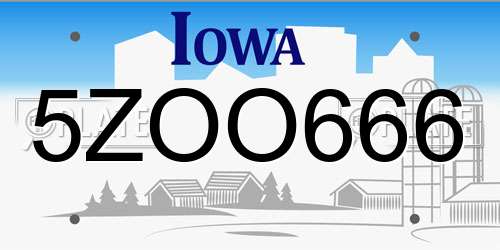 5ZOO666 Iowa License Plate