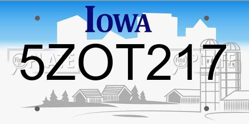 5ZOT217 Iowa License Plate