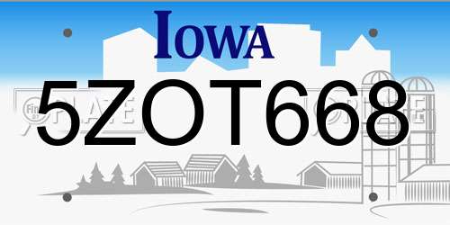 5ZOT668 Iowa License Plate