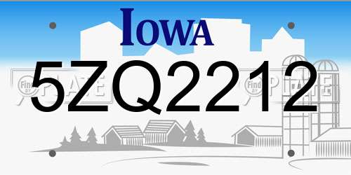 5ZQ2212 Iowa License Plate