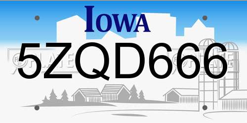 5ZQD666 Iowa License Plate