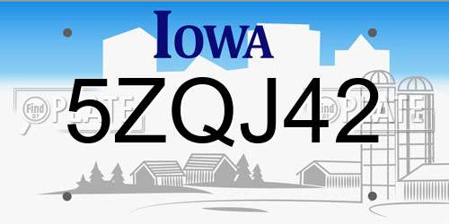 5ZQJ42 Iowa License Plate
